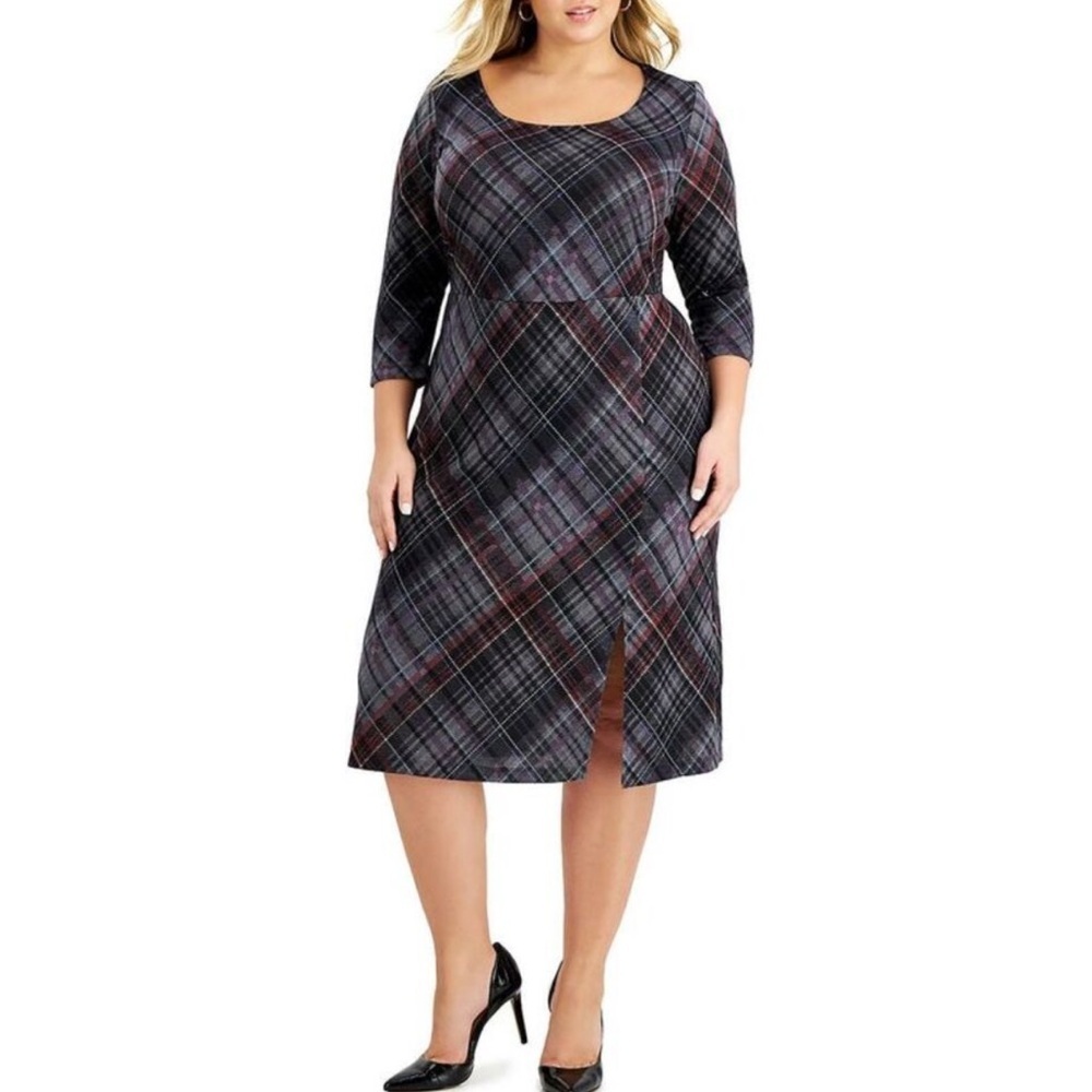 Connected plaid pencil midi dress 16W